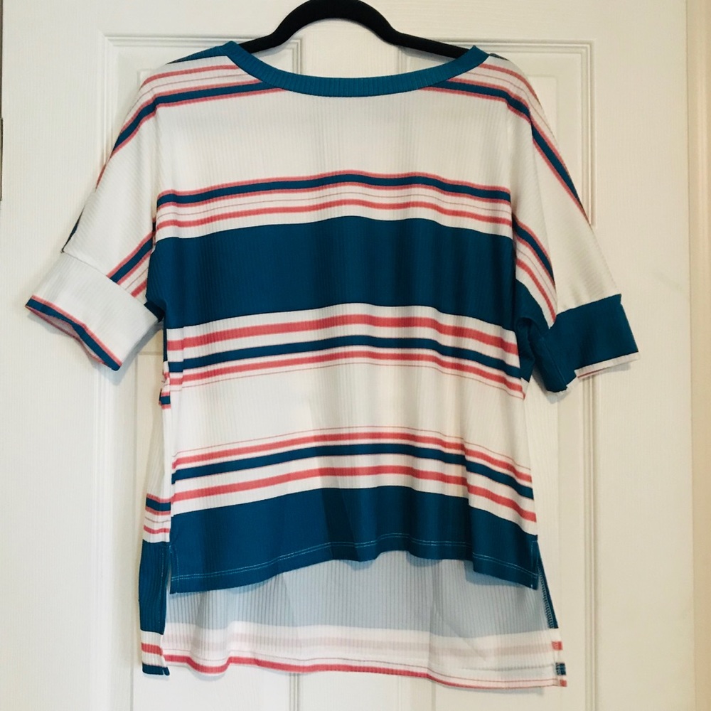 Pink and blue striped high low top